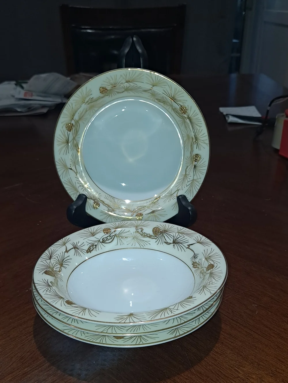 White and Gold Pine GOLDRim dessert Bowls - Set of 4